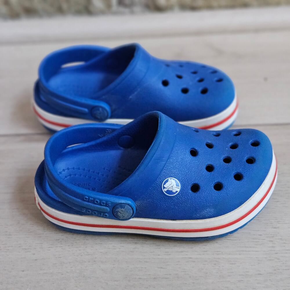 Crocs Kids Bayaband Clog Bright Blue Red White Stripe Toddler Size C7